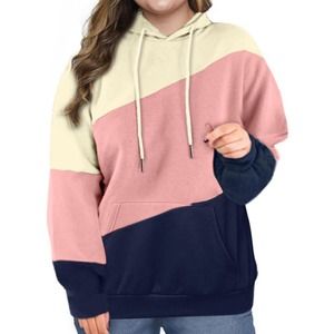 PINK BLACK CREAM COLOR BLOCK KANGAROO POCKET HOODIE SIZE 2X